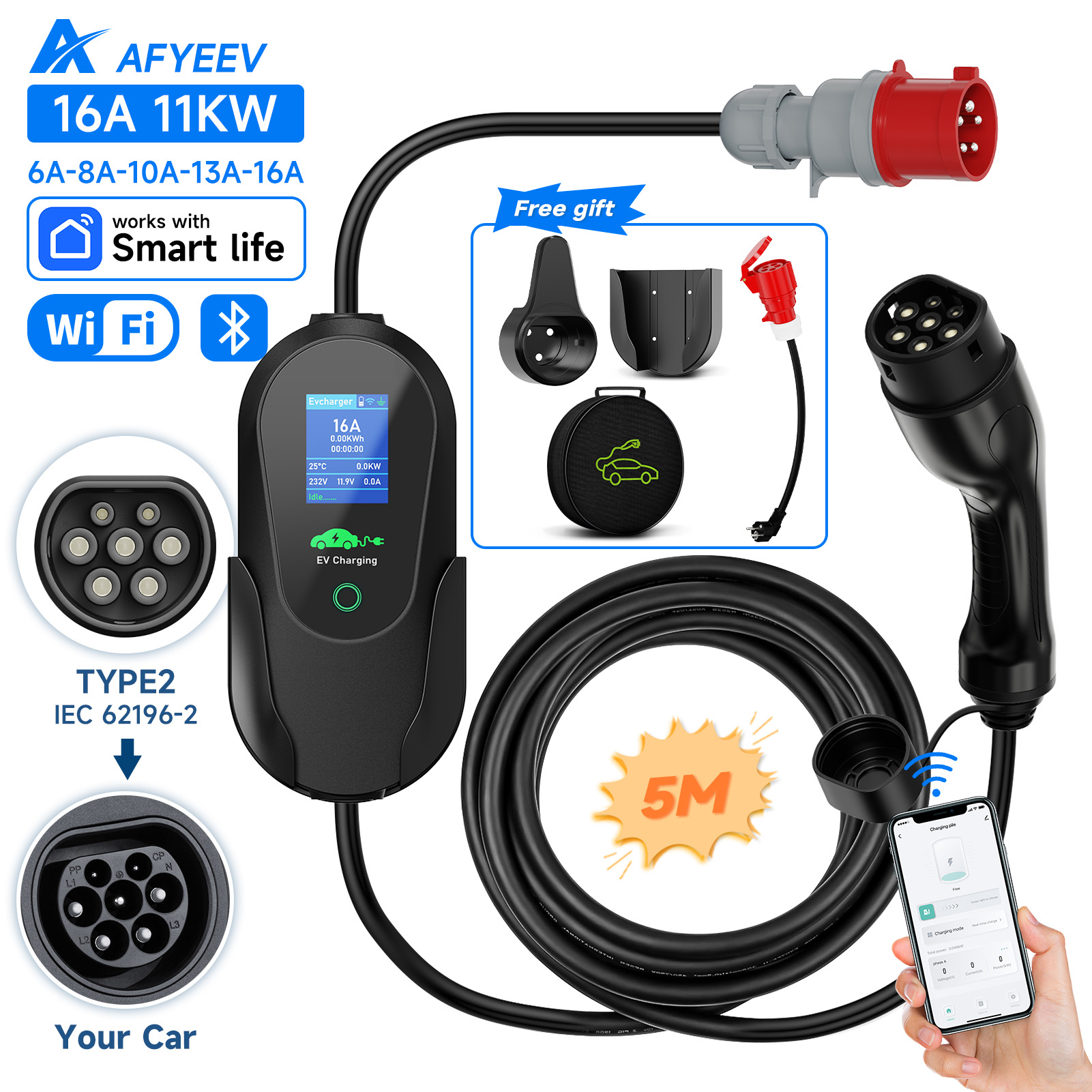 AFYEEV Type2 Portable EV Charg - Type 2 Portable Ev Charger 11Kw Cee recension och pris