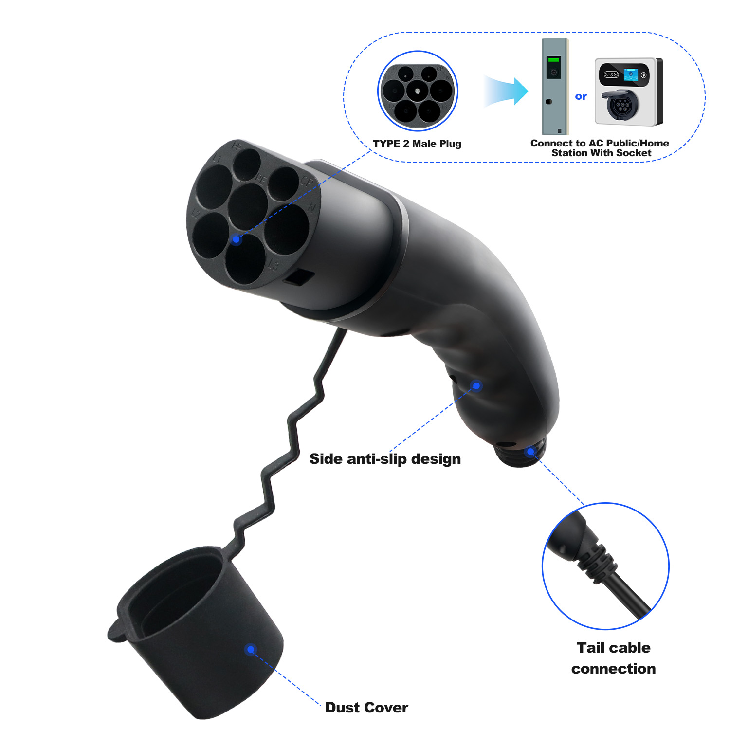 Kolanky Type 2 Male EV Plug 1P - Ev Charger Type 2 22Kw 32A 3 Phase recension och pris
